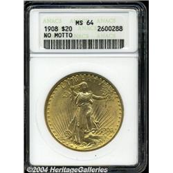 1908[$20] No Motto MS64 ANACS.