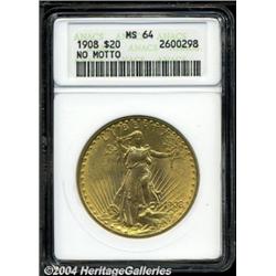1908[$20] No Motto MS64 ANACS.