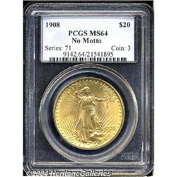 1908[$20] No Motto MS64 PCGS.
