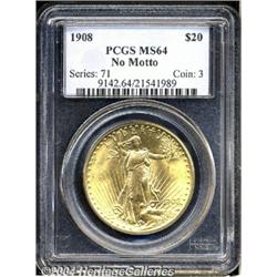 1908[$20] No Motto MS64 PCGS.