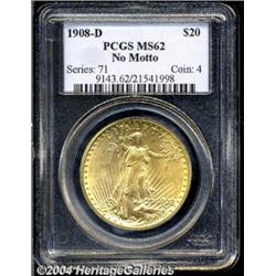 1908-D[$20] No Motto MS62 PCGS.