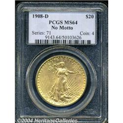 1908-D[$20] No Motto MS64 PCGS.