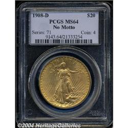1908-D[$20] No Motto MS64 PCGS.