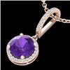 Image 1 : 2 CTW Amethyst & Micro Pave VS/SI Diamond Necklace Designer Halo 14K Rose Gold - REF-44A8X - 23190