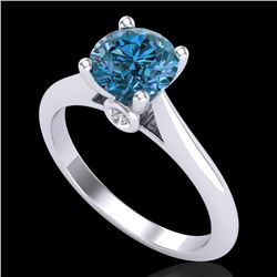 1.36 CTW Fancy Intense Blue Diamond Solitaire Art Deco Ring 18K White Gold - REF-227A3X - 38209