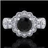 Image 2 : 1.5 CTW Fancy Black Diamond Solitaire Art Deco 3 Stone Ring 18K White Gold - REF-170M2H - 37849