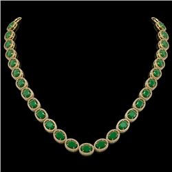 52.15 CTW Emerald & Diamond Halo Necklace 10K Yellow Gold - REF-655N3Y - 40555