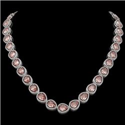 41.6 CTW Morganite & Diamond Halo Necklace 10K White Gold - REF-1024X4T - 41198