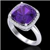 Image 2 : 6 CTW Amethyst & Micro Pave Halo VS/SI Diamond Ring Solitaire 18K White Gold - REF-56A8X - 23091