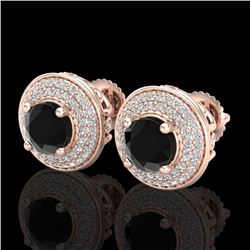 2.35 CTW Fancy Black Diamond Solitaire Art Deco Stud Earrings 18K Rose Gold - REF-154K5W - 38130