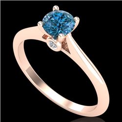 0.56 CTW Fancy Intense Blue Diamond Solitaire Art Deco Ring 18K Rose Gold - REF-81N8Y - 38189