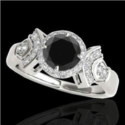 1.56 CTW Certified VS Black Diamond Solitaire Halo Ring 10K White Gold - REF-69H3A - 34331