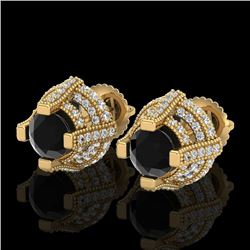 2.75 CTW Fancy Black Diamond Solitaire Micro Pave Stud Earrings 18K Yellow Gold - REF-180Y2K - 37627