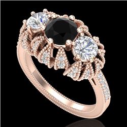 2.26 CTW Fancy Black Diamond Art Deco Micro Pave 3 Stone Ring 18K Rose Gold - REF-218X2T - 37745