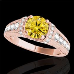 1.5 CTW Certified Si Intense Yellow Diamond Solitaire Antique Ring 10K Rose Gold - REF-180A2X - 3478