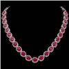 Image 1 : 64.01 CTW Ruby & Diamond Halo Necklace 10K White Gold - REF-785M8H - 41189