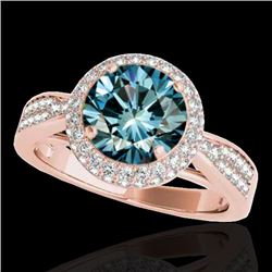 2.15 CTW Si Certified Fancy Blue Diamond Solitaire Halo Ring 10K Rose Gold - REF-263H6A - 34420