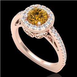 1.55 CTW Intense Fancy Yellow Diamond Engagement Art Deco Ring 18K Rose Gold - REF-200W2F - 37988