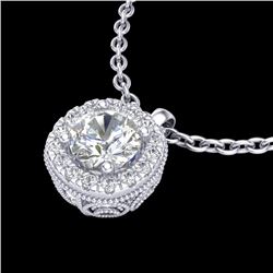 1.1 CTW VS/SI Diamond Solitaire Art Deco Stud Necklace 18K White Gold - REF-218F2N - 37121