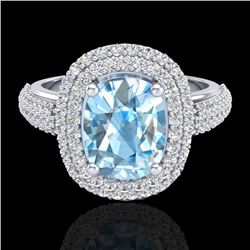 3.50 CTW Topaz & Micro Pave VS/SI Diamond Halo Ring 10K White Gold - REF-94K9W - 20709