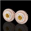 Image 1 : 2.61 CTW Intense Fancy Yellow Diamond Art Deco Stud Earrings 18K Rose Gold - REF-300X2T - 37911