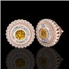 Image 2 : 2.61 CTW Intense Fancy Yellow Diamond Art Deco Stud Earrings 18K Rose Gold - REF-300X2T - 37911