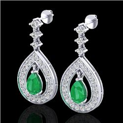 2.25 CTW Emerald & Micro Pave VS/SI Diamond Earrings Designer 14K White Gold - REF-105M5H - 23151