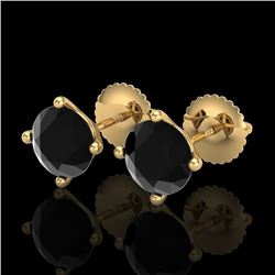 2 CTW Fancy Black Diamond Solitaire Art Deco Stud Earrings 18K Yellow Gold - REF-52H8A - 38243