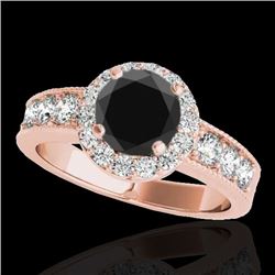 1.85 CTW Certified VS Black Diamond Solitaire Halo Ring 10K Rose Gold - REF-99T3M - 34535