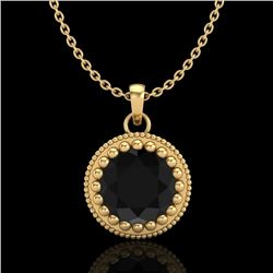 1 CTW Fancy Black Diamond Solitaire Art Deco Stud Necklace 18K Yellow Gold - REF-50W9F - 37487