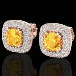 2.16 CTW Citrine & Micro VS/SI Diamond Earrings Double Halo 14K Rose Gold - REF-87K6W - 20338