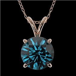 1.50 CTW Certified Intense Blue SI Diamond Solitaire Necklace 10K Rose Gold - REF-202H5A - 33227