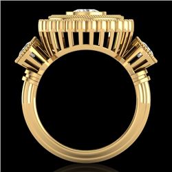 2.62 CTW VS/SI Diamond Solitaire Art Deco 3 Stone Ring 18K Yellow Gold - REF-343K5W - 37090