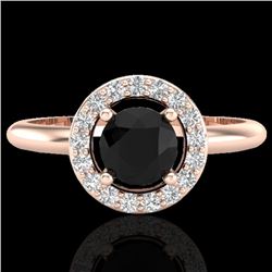 0.70 CTW Micro Pave Halo Solitaire VS/SI Diamond Ring 14K Rose Gold - REF-47W8F - 23286