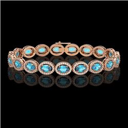 14.82 CTW Swiss Topaz & Diamond Halo Bracelet 10K Rose Gold - REF-230X4T - 40485