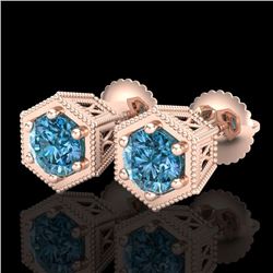 1.15 CTW Fancy Intense Blue Diamond Art Deco Stud Earrings 18K Rose Gold - REF-127N3Y - 38042