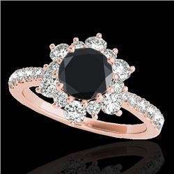 2 CTW Certified VS Black Diamond Solitaire Halo Ring 10K Rose Gold - REF-96X5T - 33710