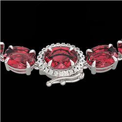 35.25 CTW Pink Tourmaline & VS/SI Diamond Micro Halo Necklace 14K White Gold - REF-418F2N - 40278