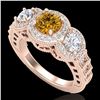 Image 1 : 2.16 CTW Intense Fancy Yellow Diamond Art Deco 3 Stone Ring 18K Rose Gold - REF-270M9H - 37673