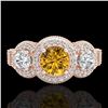 Image 2 : 2.16 CTW Intense Fancy Yellow Diamond Art Deco 3 Stone Ring 18K Rose Gold - REF-270M9H - 37673