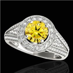 1.7 CTW Certified Si/I Fancy Intense Yellow Diamond Solitaire Halo Ring 10K White Gold - REF-233Y6K 