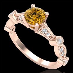 1.03 CTW Intense Fancy Yellow Diamond Engagement Art Deco Ring 18K Rose Gold - REF-121H8A - 37680