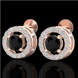 0.75 CTW Micro Pave VS/SI Diamond Earrings Halo 14K Rose Gold - REF-40H2A - 20055