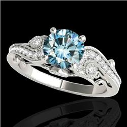 1.5 CTW Si Certified Fancy Blue Diamond Solitaire Antique Ring 10K White Gold - REF-200T2M - 34806