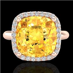 6 CTW Citrine And Micro Pave Halo VS/SI Diamond Ring Solitaire 14K Rose Gold - REF-47F3N - 23095