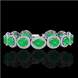 30 CTW Emerald & Micro Pave VS/SI Diamond Bracelet 10K White Gold - REF-481H8A - 22686