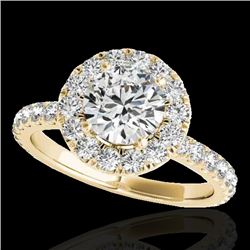 1.75 CTW H-SI/I Certified Diamond Solitaire Halo Ring 10K Yellow Gold - REF-180M2H - 33438