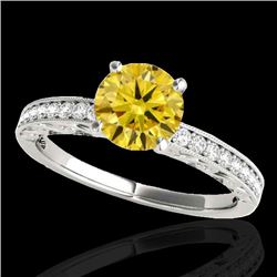 1.43 CTW Certified Si Intense Yellow Diamond Solitaire Antique Ring 10K White Gold - REF-180M2H - 34