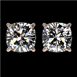 2 CTW Certified VS/SI Quality Cushion Cut Diamond Stud Earrings 10K Rose Gold - REF-585W2F - 33098