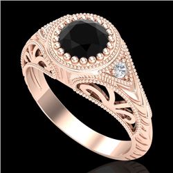 1.07 CTW Fancy Black Diamond Solitaire Engagement Art Deco Ring 18K Rose Gold - REF-72K5W - 37472